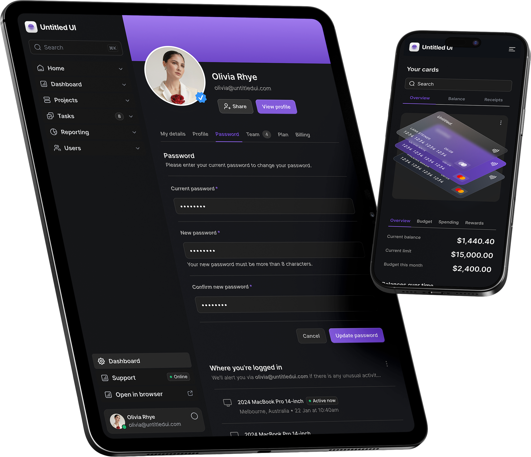 Dashboard and mobile app preview